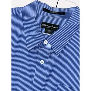 Eddie Bauer Men XL Classic Fit Blue White Striped 100% Cotton Dress Shirt